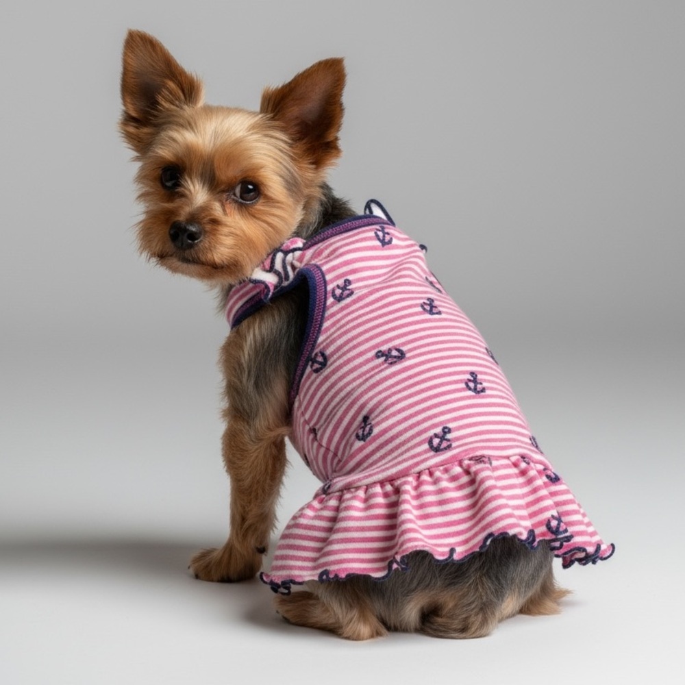 Nautical Striped Dog Dress with Anchor Print